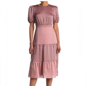 Ted Baker London Blush Polka Dot Nilia Dress with Puff Sleeves. Size 1. Like New